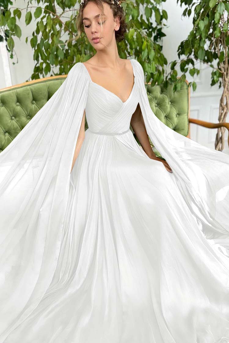 Daisda Elegant Green Long Puffy Sleeves Formal Prom Dress Sweetheart Tulle With Split