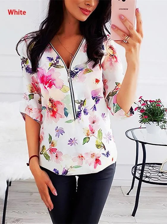 Women Half Sleeve V-neck Solid Color Dress