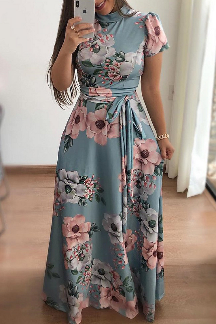 Casual Print Half A Turtleneck Waist Skirt Dresses(3 Colors) - Life is Beautiful for You - SheChoic