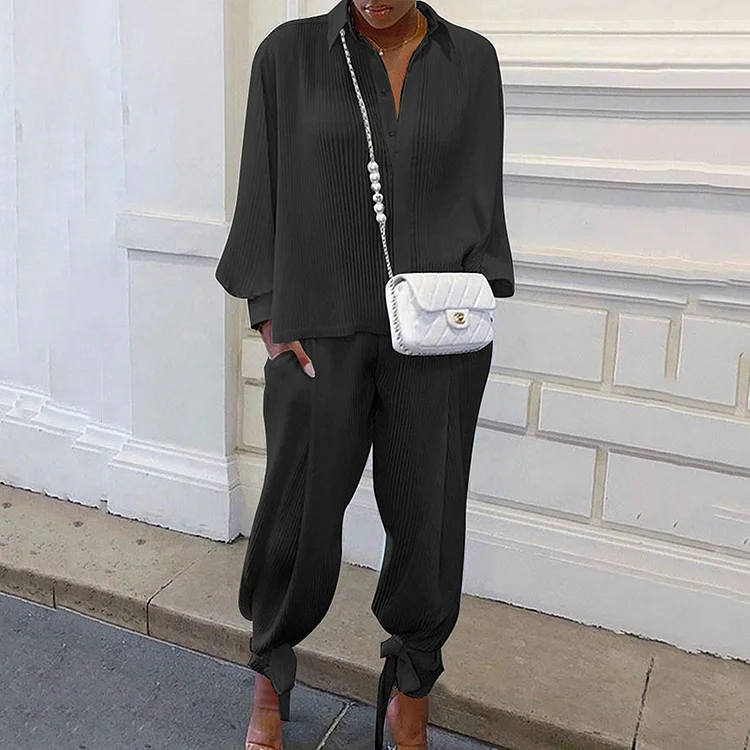 Threaded Loose Shirt Two-Piece Set