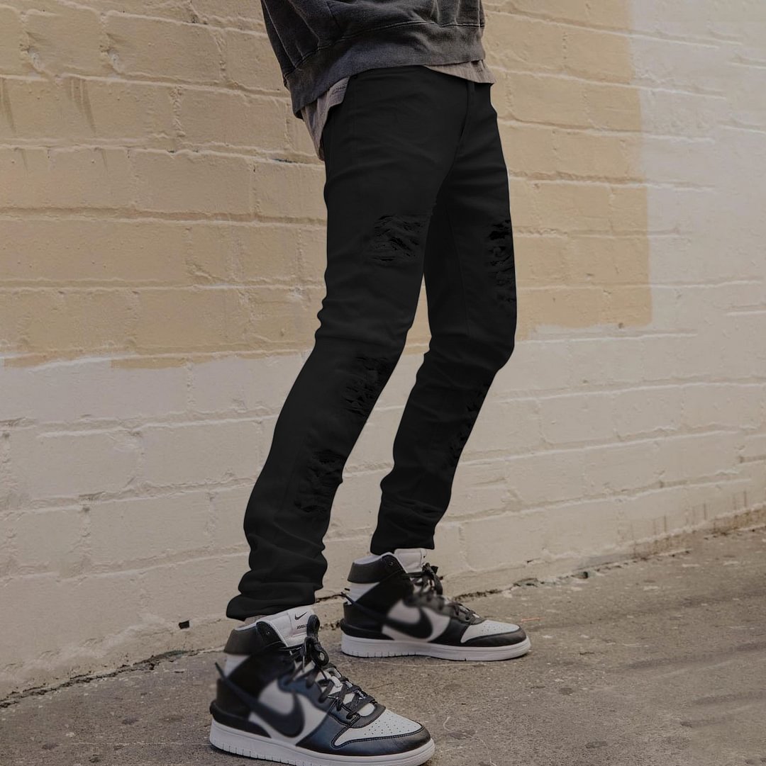 Street Hip Hop Hole Ripped Stretch Trousers Denim