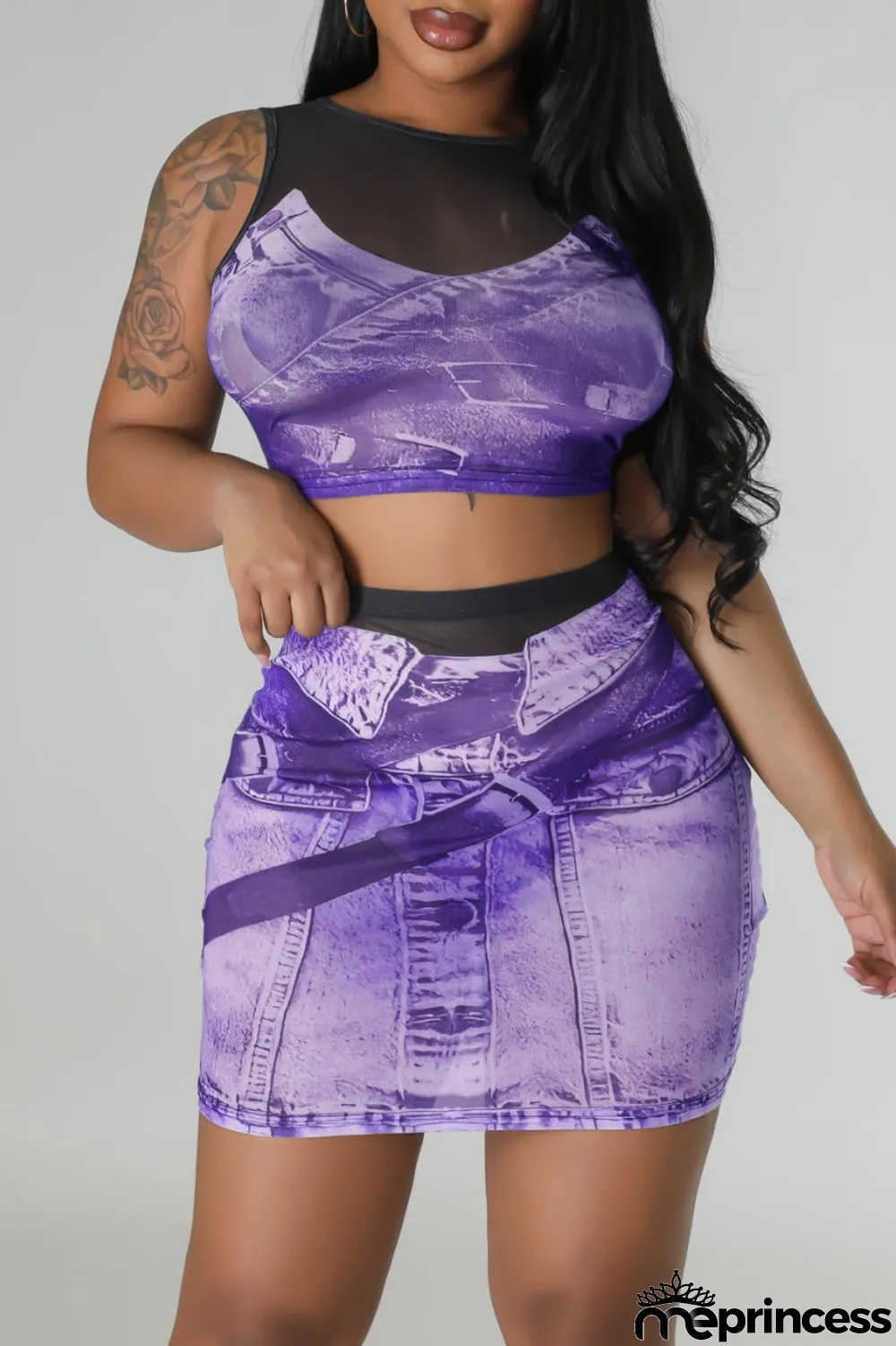 Blue Sexy Casual Print Patchwork O Neck Sleeveless Two Pieces