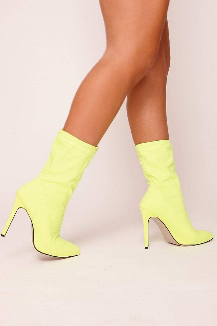 Madeline Neon Green Stiletto Heel Sock Boots Katch Me