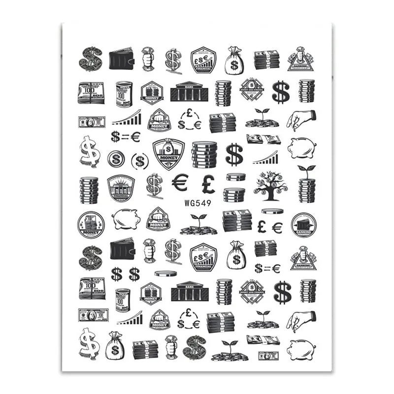 1pc Nails Sticker Money Dollar Wealthy Rich Style Nail Art Stickers Decals Manicure Decal Self Adhesive Acrylic Tips Decoration-Nail Inspo
