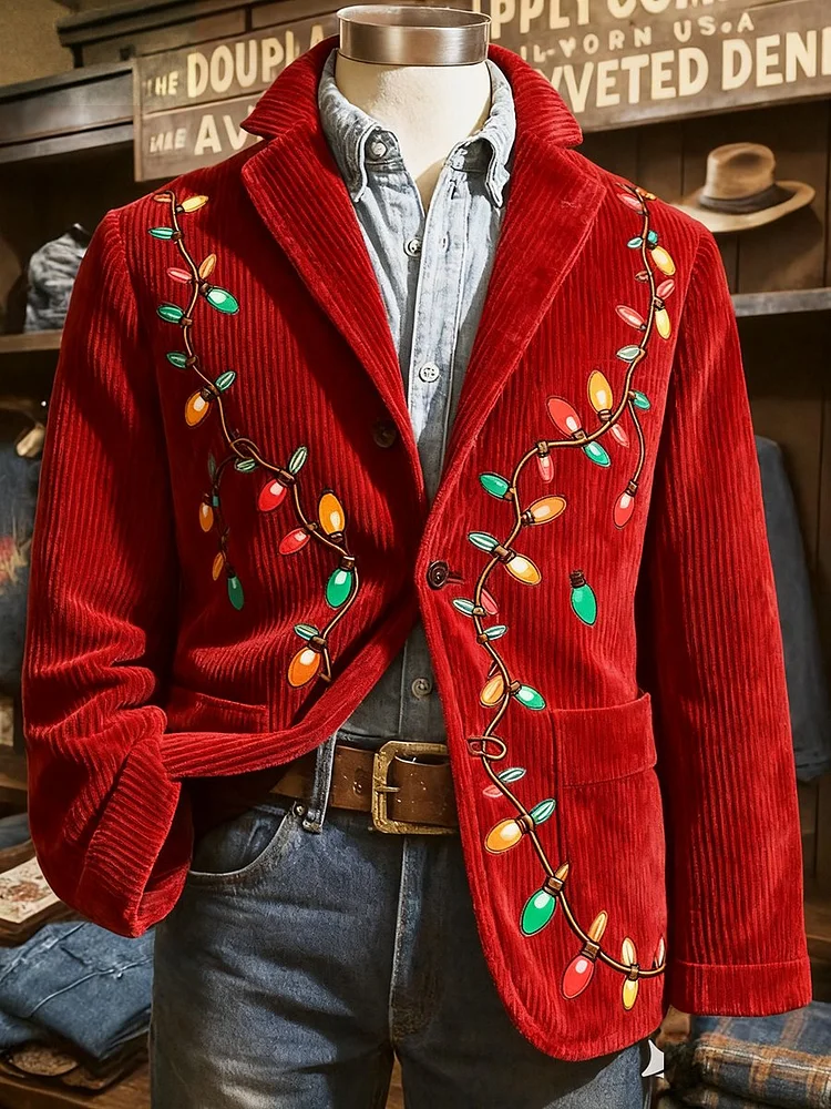 Men's Corduroy Christmas Lights Lapel Blazer 