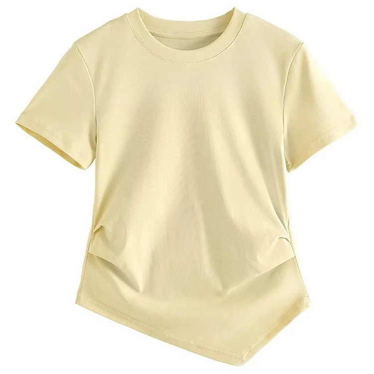 Cotton Short Sleeve T - Shirt for Women Ruched Waist Design Spring Summer