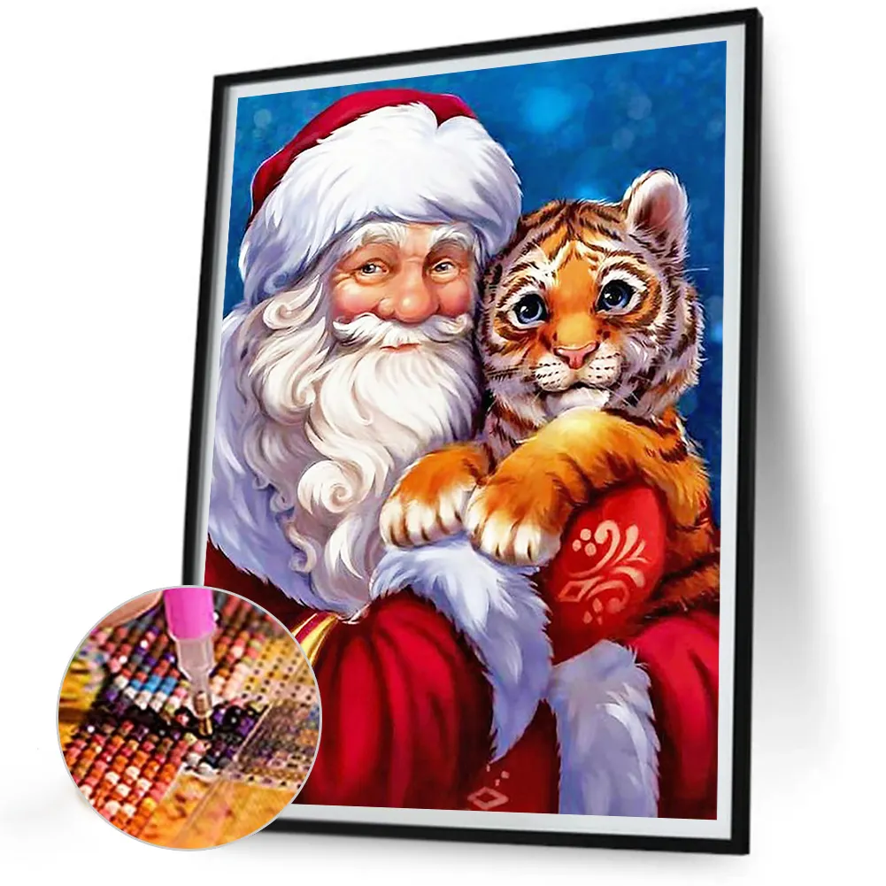 Diamond Painting - Full Round Drill - Santa and Tiger(Canvas|30*40cm)