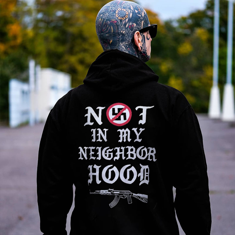 NOT IN MY NEIGHBORHOOD Gunshot Casual Graphic Black Print Hoodie