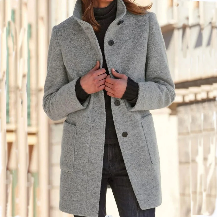 Brownm Brownm Autumn And Winter Women's New Ebay Retro Solid Color Button Collar Hair Coat