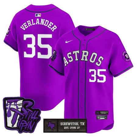 Youth Houston Astros #35 Justin Verlander DJ Screw Still Tippin Purple Patch Vapor Limited Stitched Baseball Jersey