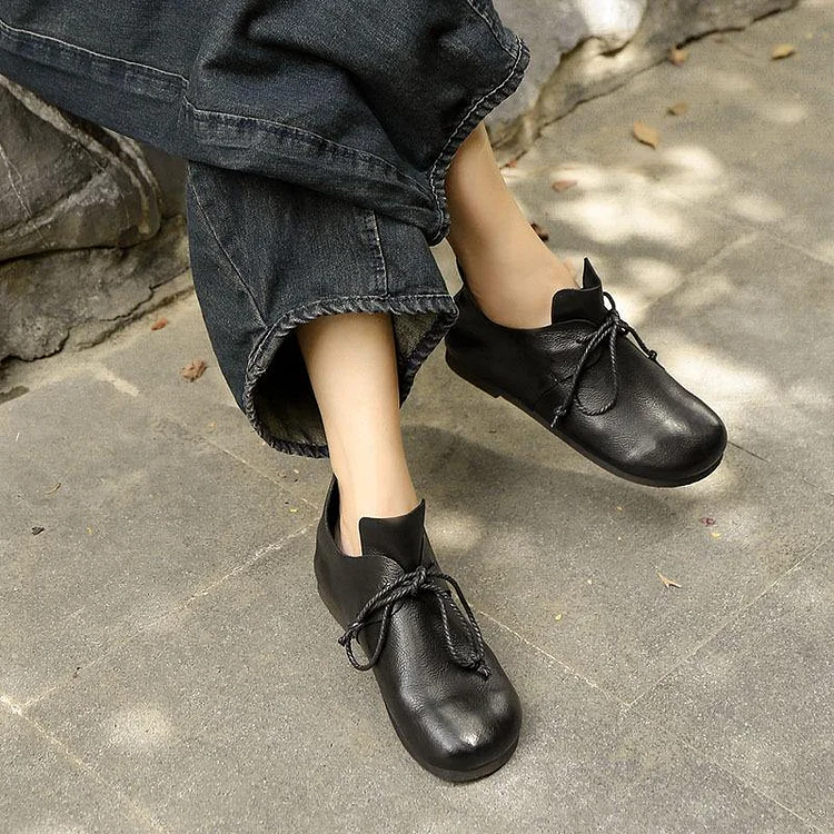 Women Lacing Shoes Pure Color Leather Boots