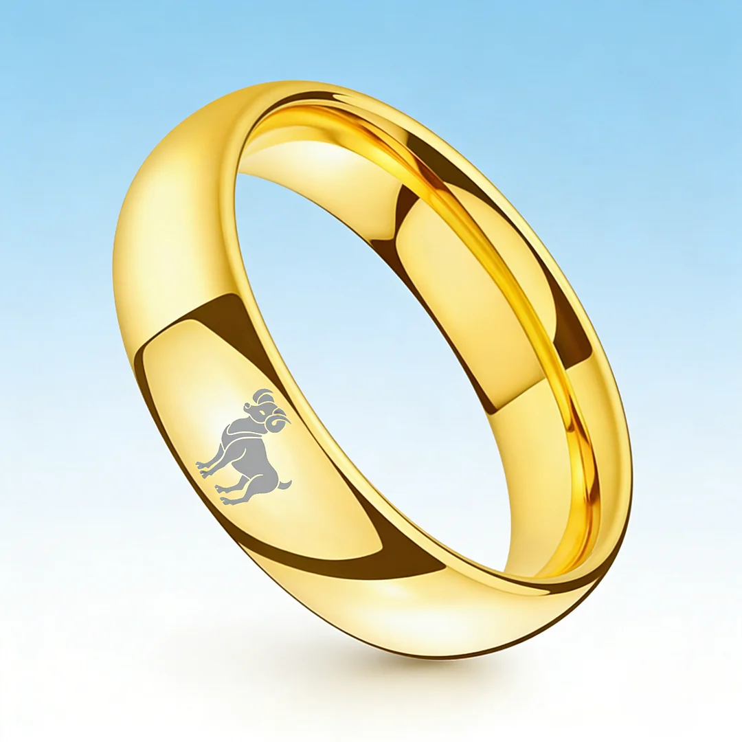 Men Women Aries Tungsten Carbide Rings Domed Top Gold Tungsten Wedding Bands 4MM 6MM 8MM Width