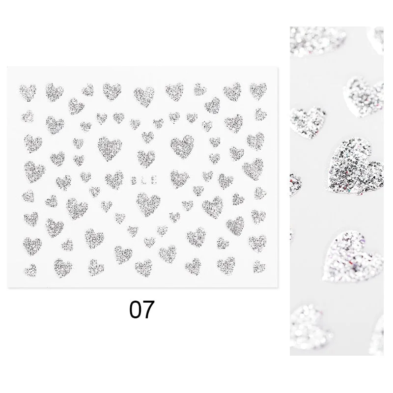 1 Sheet 3D Nail Stars Love Stickers Glitter Shiny Decoration Decal DIY Transfer Adhesive Colorful Nail Tips Tattoo Manicuring