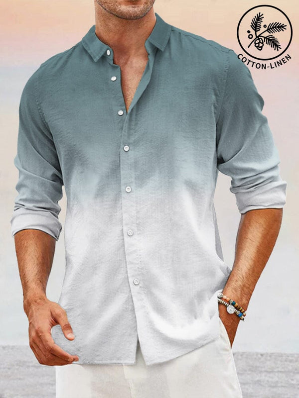 Men's Linen Simple Gradient Gray Long Sleeve Shirt / TECHWEAR CLUB / Techwear