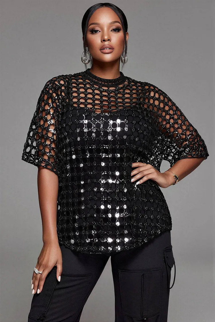 Xpluswear Design Plus Size Party Black Round Neck Short Sleeve Cut Out T-Shirts [Pre-Order] 2024 - Xpluswear