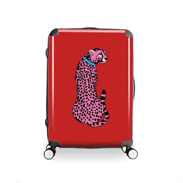 Pink Cheetah Wearing A Blue Collar, Cheetah Hardside Luggage