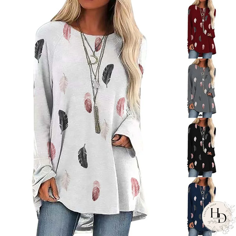 Ladies Commuter Fashion Raglan Sleeve Long Sleeve T-Shirt New Women's Clothing Printed O Neck Casual Loose Plus Size Top