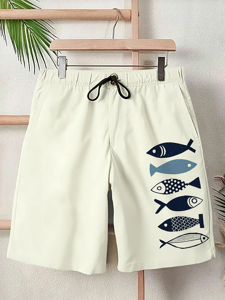 Men's Geometric Fish Pattern Casual Shorts