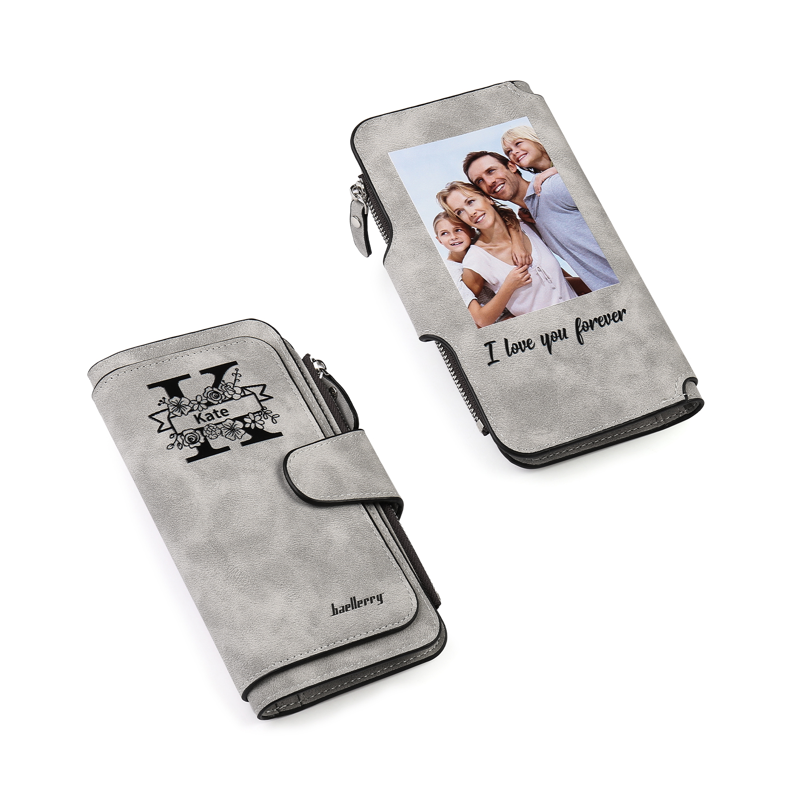 Portafoglio in PU pelle con 1 letetra & 1 testo & 1 nome & 1 foto personalizzati per mamma/nonna