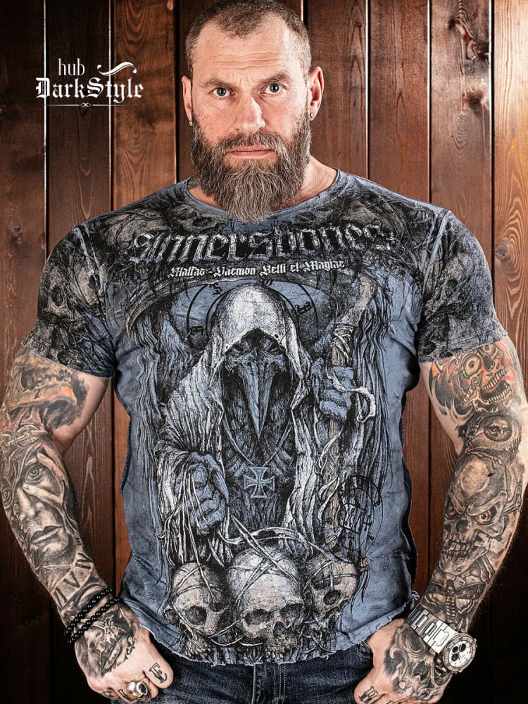Men's Vintage Raven Skull Art Illustration Printed Casual  T-shirt / Rvogue / Rvogue