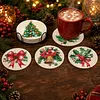 8Pcs Christmas Tree DIY Wood Diamond Painting Coasters Kit with Round Base