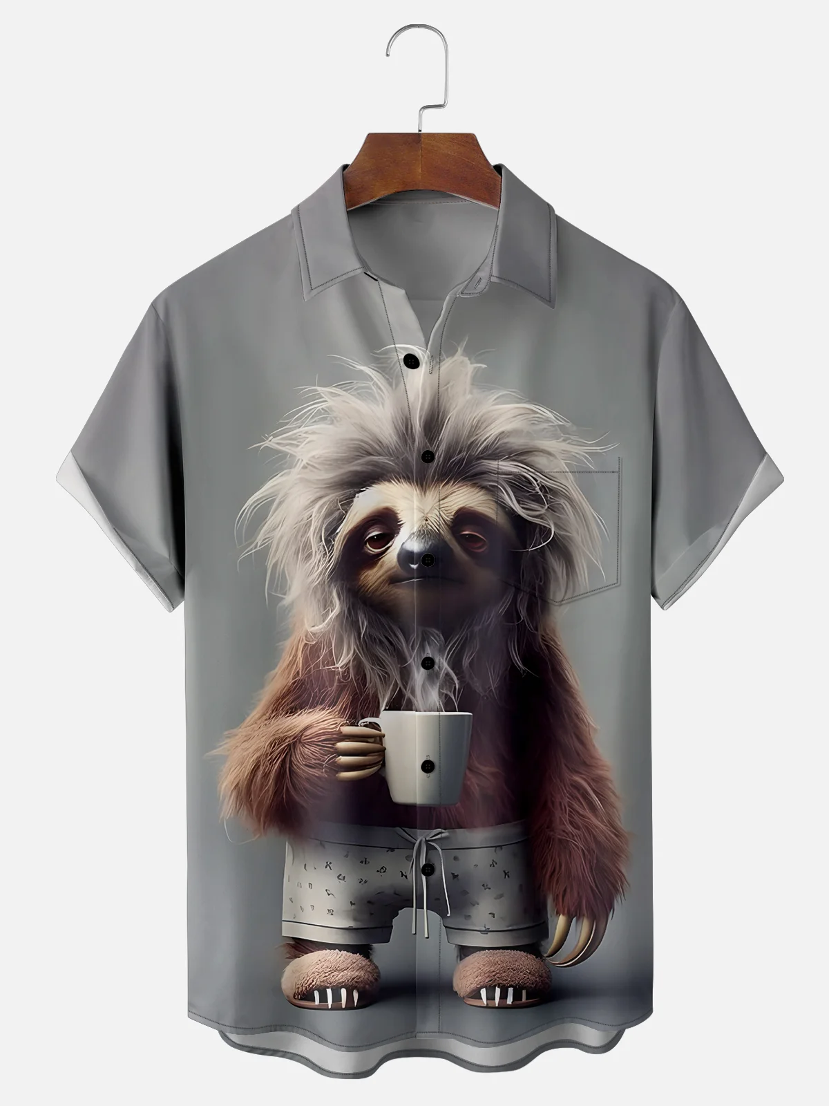 Moisture-wicking Early Bird Sloth Chest Pocket Hawaiian Shirt PLUSCLOTHESMAN