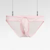 Men's Low Waist Sexy Ice Silk Transparent Large Pouch Briefs