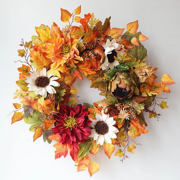Peony White Sunflower Wreaths For Front Door Outdoor Autumn Wreath | AvasHome