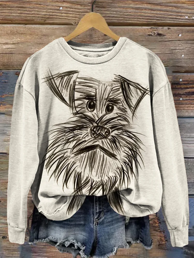 Cute Dog Doodle Art Vintage Comfy Sweatshirt