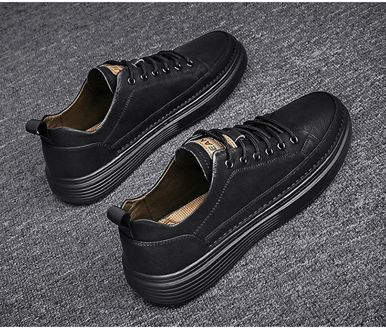 2022 autumn and winter new black texture daily small leather shoes men ...