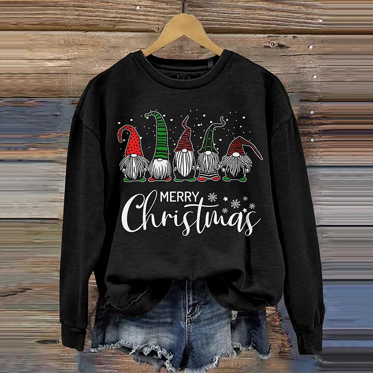 Comstylish Christmas Cartoon Print Casual Pullover Sweatshirt