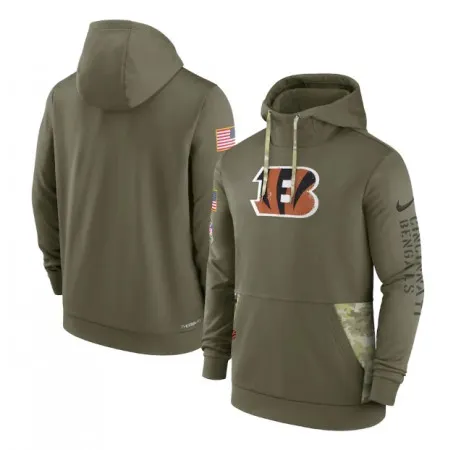Men's Cincinnati Bengals 2022 Olive Salute to Service Therma Performance Pullover Hoodie