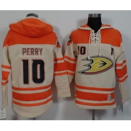 Ducks #10 Corey Perry Cream/Orange Sawyer Hooded Sweatshirt Stitched NHL Jersey