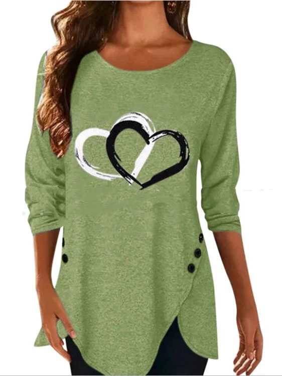 Women Long Sleeve Scoop Neck Graphic Tops