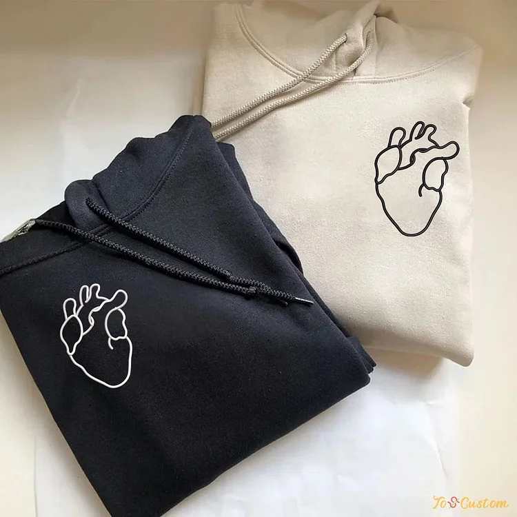 TOSCUSTOM™ Personalized Matching Embroidered Hoodies For Couples Anatomical Heart Couple Sweatshirts