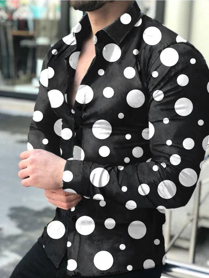 Polka dot print lapel long sleeve shirt