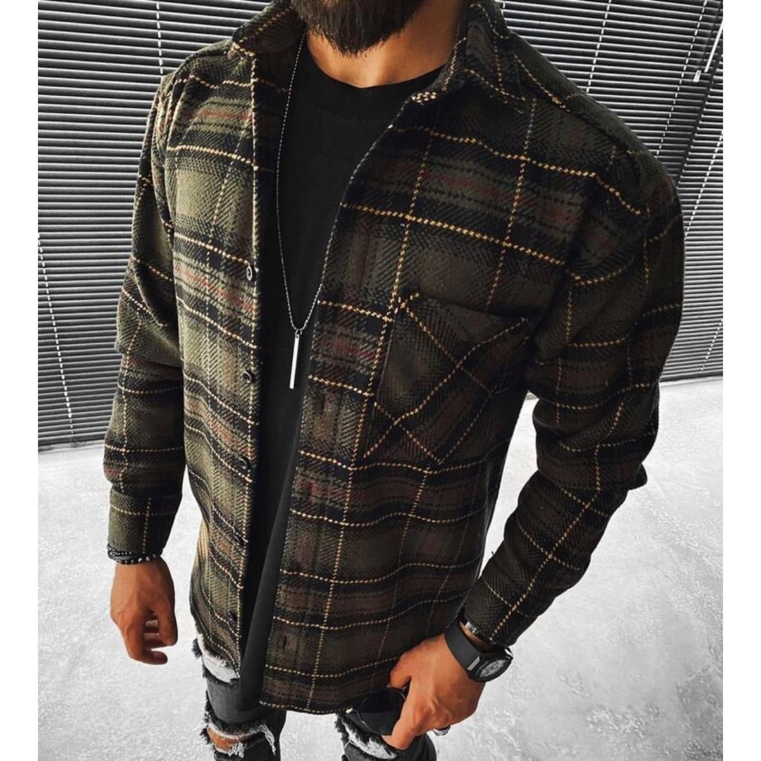 casual check textured long sleeve jacket