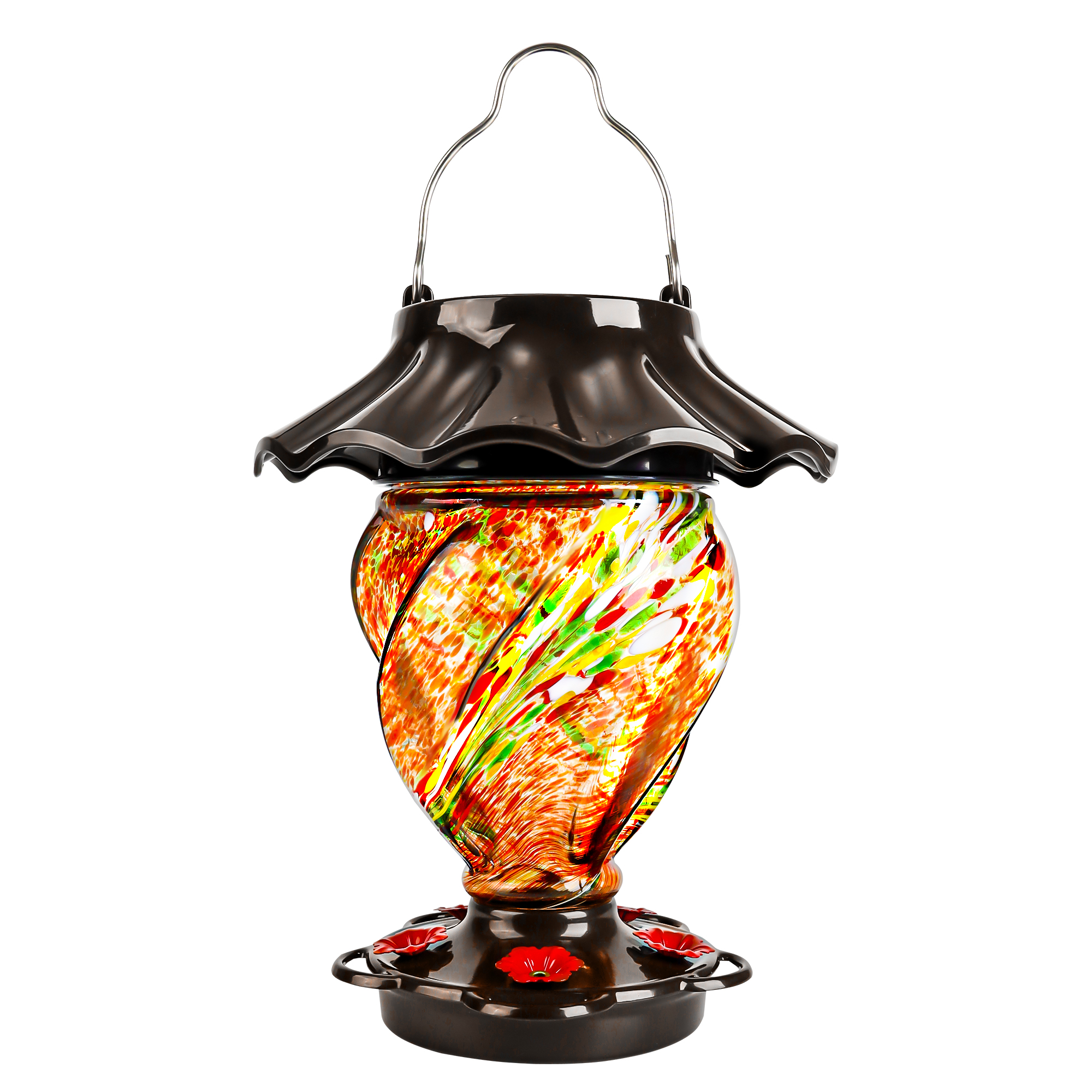 LUJII Solar Powered Hummingbird Feeder, 35 fl.oz, Ice Cream Shape, Red