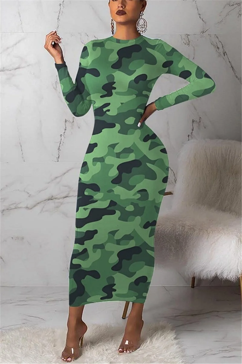 Fashion Sexy Long Sleeve Camouflage Dress
