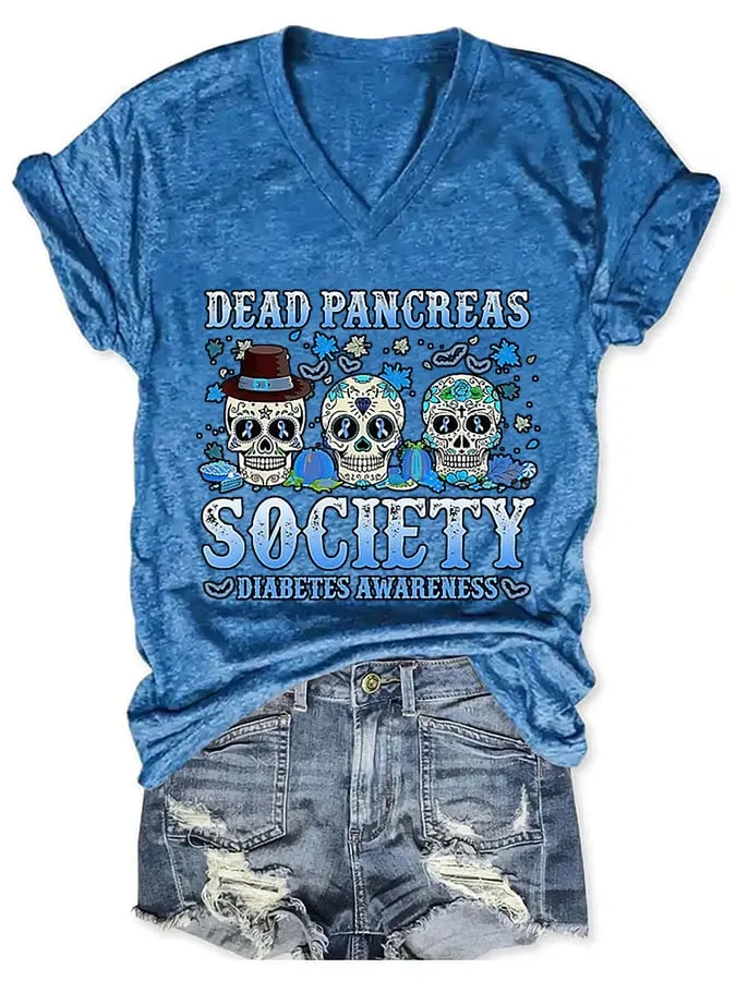 Women's Dead Pancreas Society Diabetes Awareness Print T-Shirt