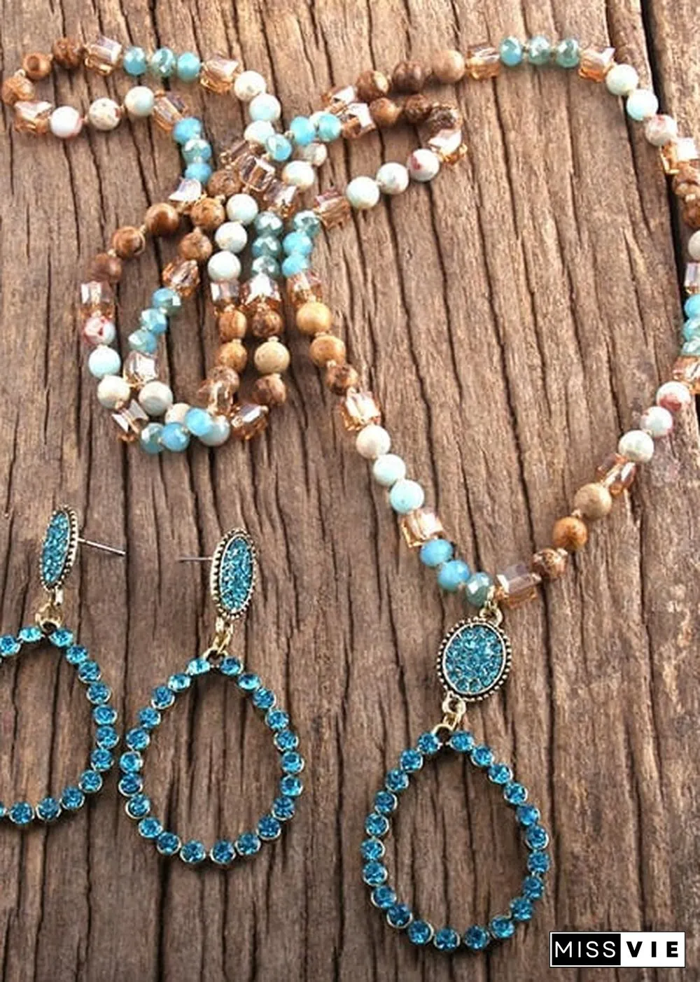 Boho Necklace, Jewelry Set, RH Amazonite Crystal Green Black Natural Stone