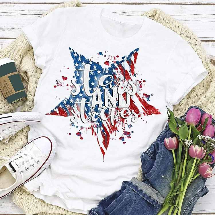 Independence Day Print Star T-shirt Tee-Annaletters