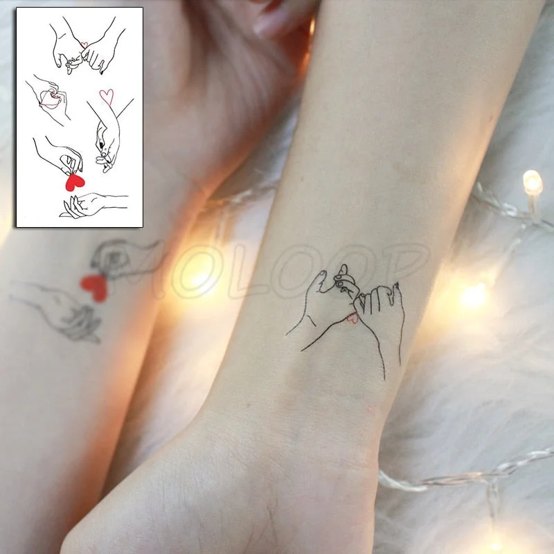 Holding Hands In Love Stickers Hand Heart Tattoo Body Art Makeup Waterproof Temporary Women and Men Fake Tatoo