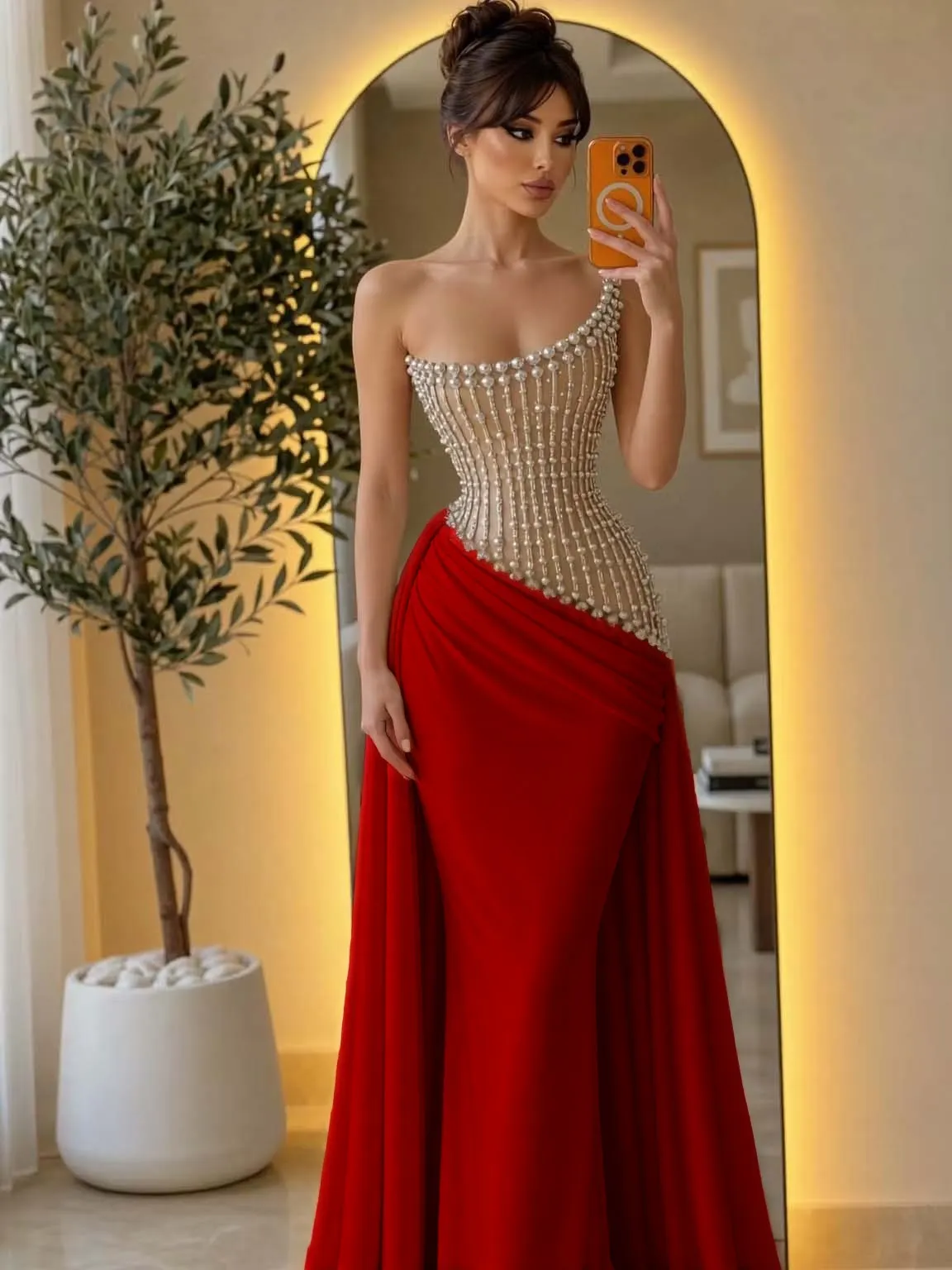 One Shoulder Sleeveless High-Waisted Long Pleated Mermaid Prom Dress With Beading And Draped Sash | WT0171 Wellcucu