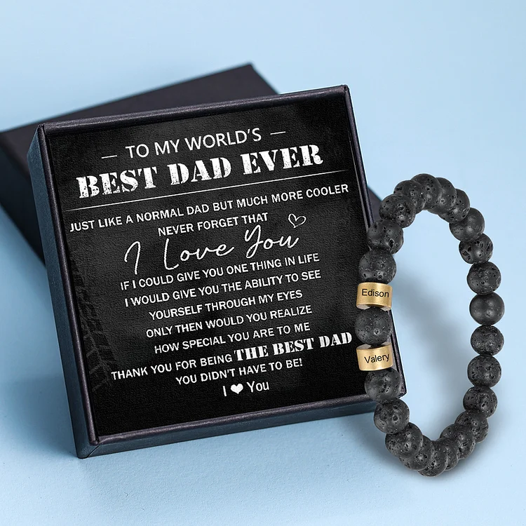 Personalised Beaded Men's Bracelet Custom 2 Names Black Onyx Bracelet Tiger Eye Bracelet Gift for Dad