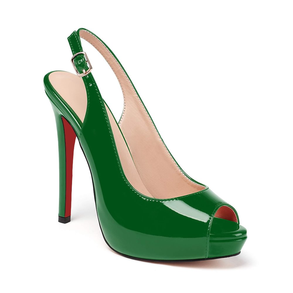 120mm Strap Slingback Sandals Peep Toe Platform Red Soles Stilettos Patent-vocosishoes