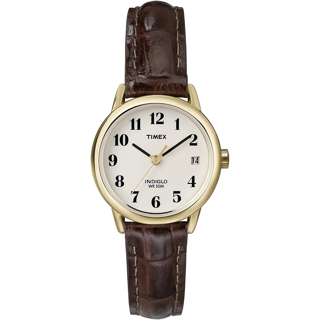 Women's Indiglo Easy Reader Quartz Analog Leather Strap Watch with Date Feature