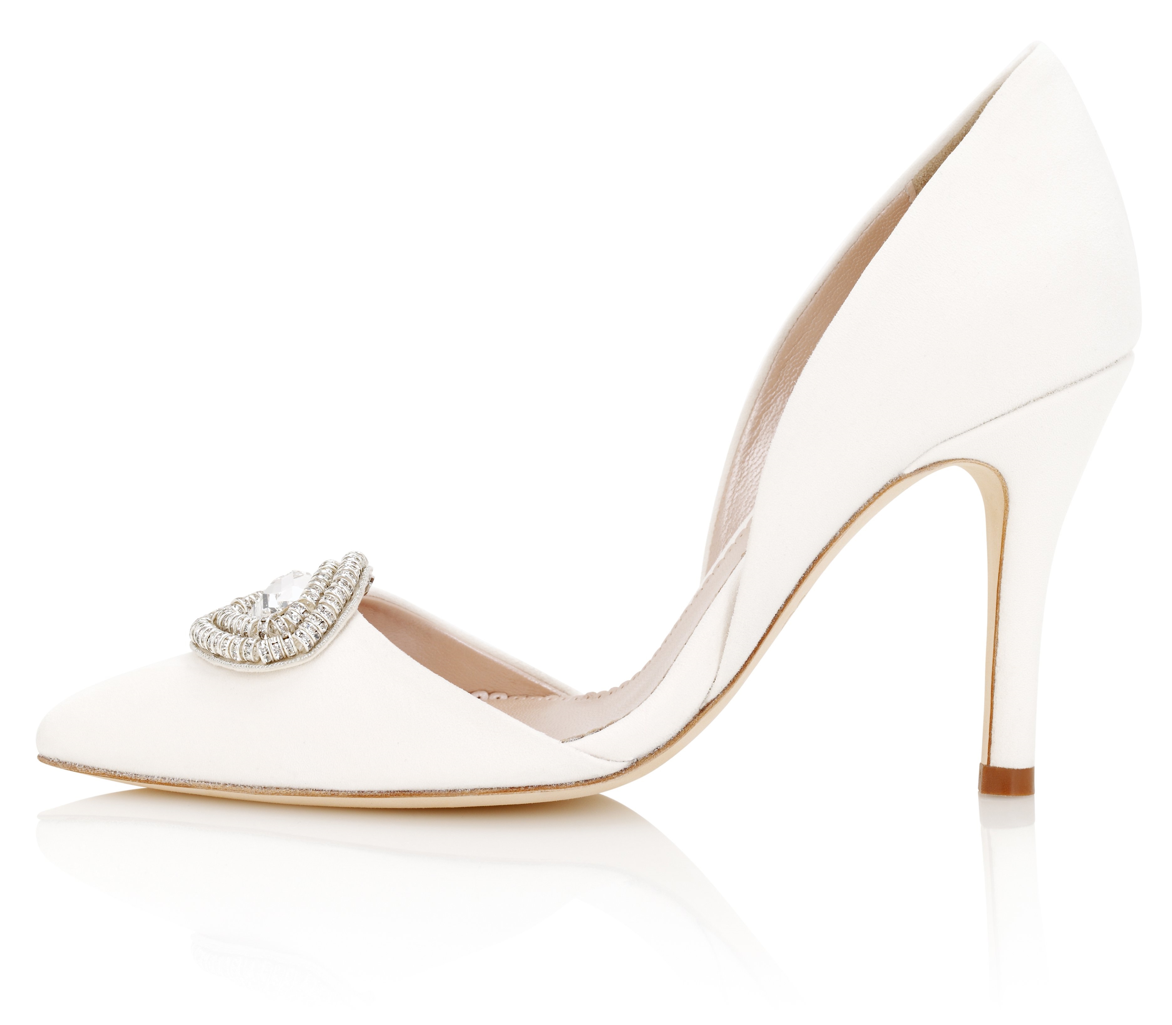 GOOSHOE Rhinestone White D'Orsay Stiletto Wedding Pumps with Double Straps