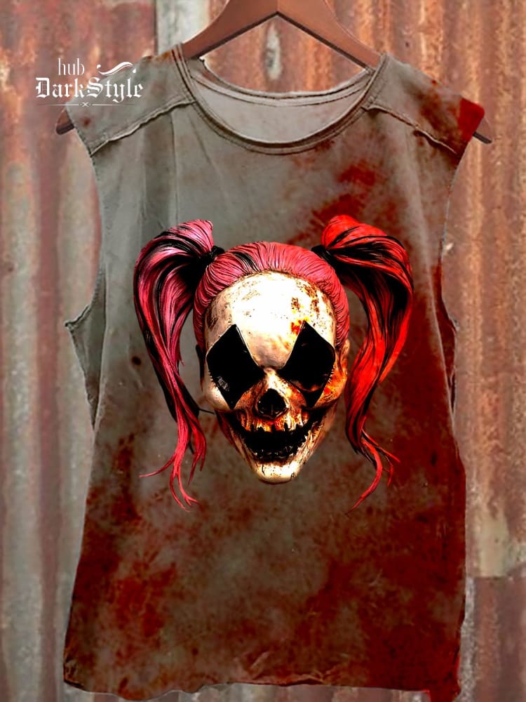 Double Ponytail Blood Skull Print Casual Tank Top / Rvogue / Rvogue