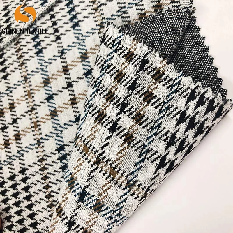  Unique Checkered Houndstooth Patchwork Jacquard Plover case fabric,48%polyester+48%rayon+4%elastic,274G